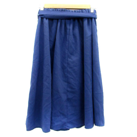 【中古】ロペピクニック ROPE Picnic フレアスカート ミモレ丈 リボンベルト付き 38 紺 ネイビー /HO52 レディース 【ベクトル 古着】 230426