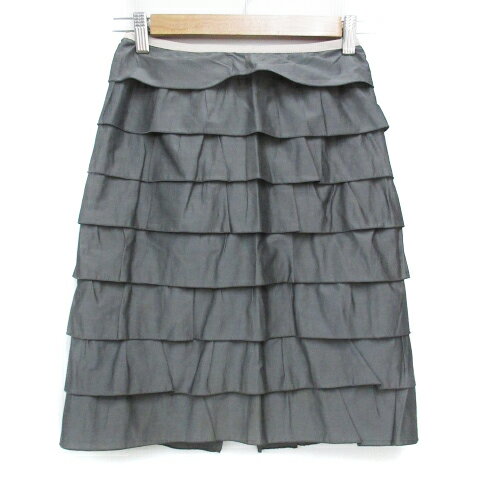 【中古】ストロベリーフィールズ STRAWBERRY-FIELDS タイトスカート ティアードスカート ひざ丈 無地 スリット チャコールグレー ベージュ /FF16 レディース 【ベクトル 古着】 230425