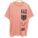 【中古】トゥルーレリジョン TRUE RELIGION Tシャツ カットソー 半袖 Uネック ロゴ プリント S オレンジ 黒 ブラック /FF43 メンズ 【ベクトル 古着】 230522