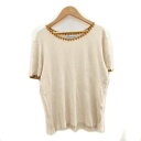 【中古】ザラ ZARA リブニット カットソー 半袖 ラウンドネック L ベージュ /MS42 ■MO レディース 【ベクトル 古着】 230518