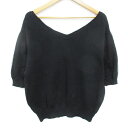 【中古】アンドクチュール And Couture ニット カットソー 半袖 パフスリーブ Vネック 切替 無地 38 黒 ブラック /FF19 レディース 【ベ...