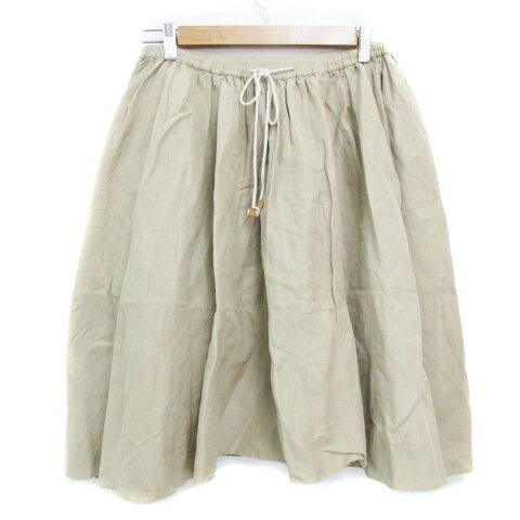 【中古】イエナ IENA フレアスカート ひざ丈 リネン 無地 F ベージュ /FF29 ■MO レディース 【ベクトル 古着】 230607