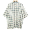 【中古】グローバルワーク GLOBAL WORK カジュアルシャツ 半袖 バンドカラー シースルー チェック柄 マルチカラー S ベージュ ターコイズブルー /FF33 メンズ 【ベクトル 古着】 230605(4)