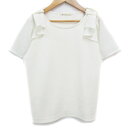 【中古】マジェスティックレゴン MAJESTIC LEGON ニット カットソー 半袖 ラウンドネック 切替 透け感 リボン 無地 F 白 ホワイト /FF47...