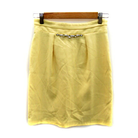 【中古】リランドチュール Rirandture フレアスカート ひざ丈 無地 ビジュー装飾 2 黄 イエロー /SY15 レディース 【ベクトル 古着】 230607