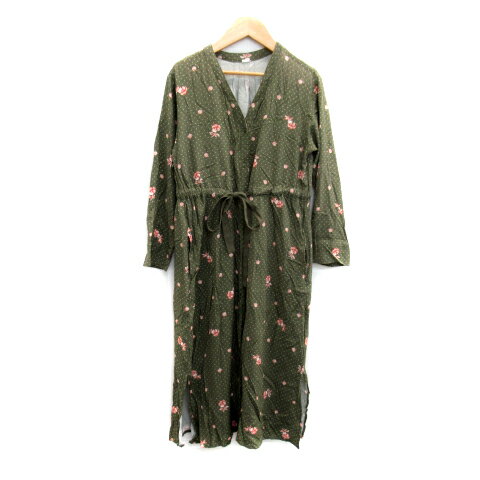 【中古】ミラオーウェン Mila Owen シャツワンピース ミモレ丈 長袖 Vネック 花柄 ドット柄 スリット 0 カーキ /SY39 レディース 【ベクトル 古着】 230609 【中古】ミラオーウェン Mila Owen シャツワンピース ミモレ丈 長袖 Vネック 花柄 ドット柄 スリット 0 カーキ /SY39 レディース 【ベクトル 古着】 230609