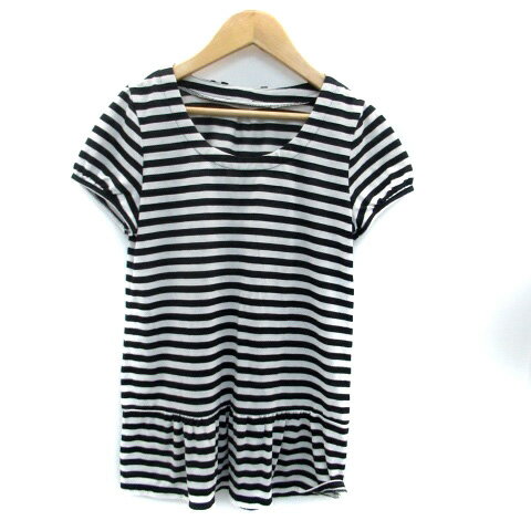 【中古】ノーリーズ Nolley's カットソー ラウンドネック 半袖 ボーダー柄 リボン 38 黒 ブラック オフホワイト /HO47 レディース 【ベクトル 古着】 230630