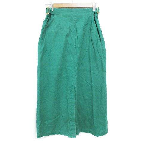 【中古】アズールバイマウジー AZUL by moussy フレアスカート ロング丈 マキシ丈 スリット 無地 リネン混 S 緑 グリーン /FF24 レディース 【ベクトル 古着】 230612