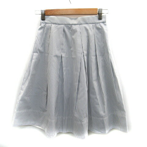 【中古】ストロベリーフィールズ STRAWBERRY-FIELDS フレアスカート ミモレ丈 ストライプ柄 1 白 ホワイト 青 ブルー /SM4 レディース 【ベクトル 古着】 230612