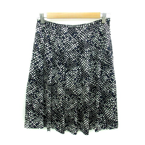 【中古】クミキョク 組曲 KUMIKYOKU フレアスカート ひざ丈 総柄 マルチカラー 1 黒 ブラック 白 紺 /SY8 レディース 【ベクトル 古着】 230615