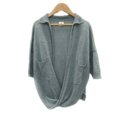 【中古】ヒューマンウーマン HUMAN WOMAN arrive paris ニットシャツ 五分袖 カシュクール 無地 リネン M 緑 グリーン /YS21 レディース 【ベクトル 古着】 230621