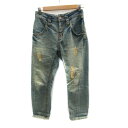 【中古】アバハウス ABAHOUSE la cream デニムパンツ ジーンズ ボーイフレンド アンクル丈 ダメージ加工 1 ライトブルー /SM32 レディース 【ベクトル 古着】 230623(4)