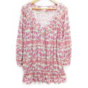 【中古】ジルバイジルスチュアート JILL by JILLSTUART チュニック カットソー フレア 長袖 Vネック レース 花柄 マルチカラー FR ライト...