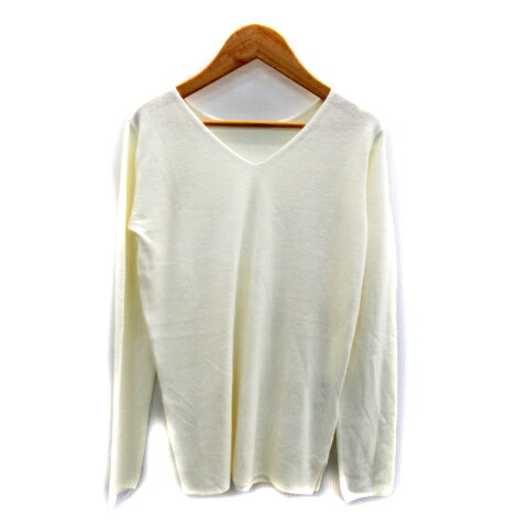 【中古】アズールバイマウジー AZUL by moussy ニット カットソー 長袖 Vネック 無地 S オフホワイト /..
