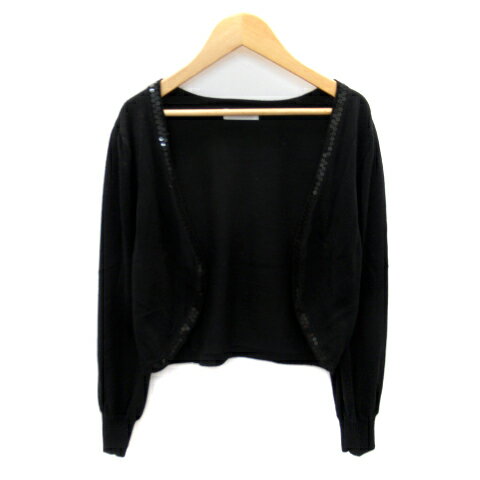 【中古】エニィスィス エニシス anySiS カーディガン ショート丈 前開き 無地 スパンコール装飾 ウール混 2 黒 ブラック /SY33 ■MO レディース 【ベクトル 古着】 230808