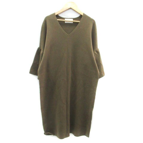 【中古】レイビームス Ray Beams ニットワンピース Vネック 七分袖 フレアスリーブ ひざ丈 ウール混 オーバーサイズ カーキ /HO61 レディース 【ベクトル 古着】 230728 【中古】レイビームス Ray Beams ニットワンピース Vネック 七分袖 フレアスリーブ ひざ丈 ウール混 オーバーサイズ カーキ /HO61 レディース 【ベクトル 古着】 230728