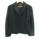 【中古】ヒロココシノ HIROKO KOSHINO ジャケット ミドル丈 オープンカラー ウール 総裏地 シングルボタン ヘリンボーン柄 40 ダークグリーン 緑 /FF4 レディース 【ベクトル 古着】 230727