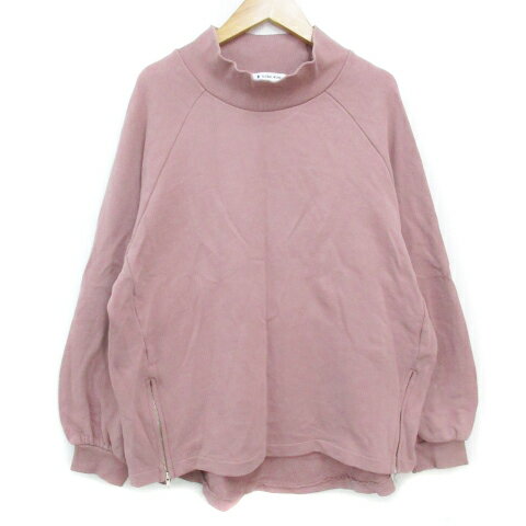 【中古】グローバルワーク GLOBAL WORK トレーナー 長袖 ハイネック 無地 オーバーサイズ M ピンク /FF24 レディース 【ベクトル 古着】 230728