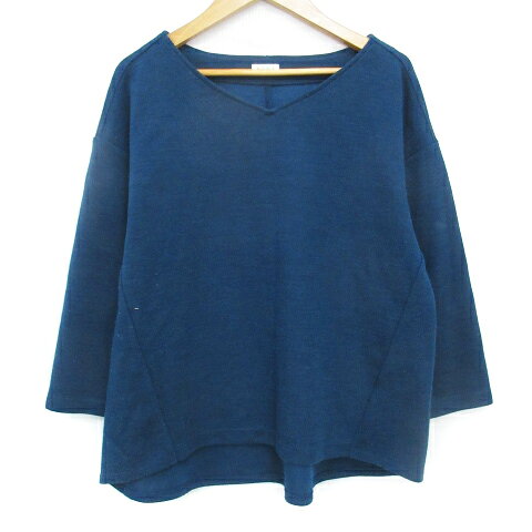 【中古】プラステ PLST ニット カットソー 長袖 Vネック 無地 M エメラルドグリーン /FF26 レディース 【ベクトル 古着】 230809