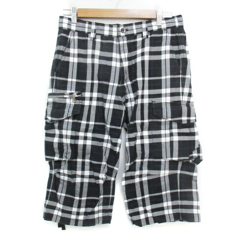 【中古】ボイコット BOYCOTT カーゴパンツ ストレートパンツ 七分丈 チェック柄 2 白 黒 ホワイト ブラック /FF14 レディース 【ベクトル 古着】 230822(4)