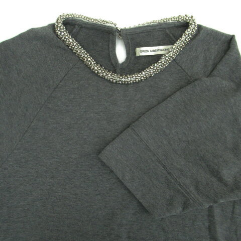 【中古】グリーンレーベルリラクシング ユナイテッドアローズ green label relaxing カットソー 七分袖 ラウンドネック ビジュー グレー /SM15 レディース 【ベクトル 古着】 230810