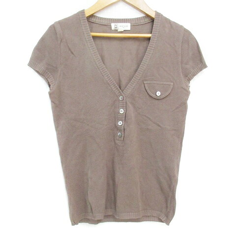 【中古】エムケー ミッシェルクラン MK MICHEL KLEIN ニット カットソー 半袖 Vネック ヘンリーネック ..