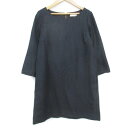 【中古】テチチ Te chichi ワンピース ひざ丈 長袖 ラウンドネック ラメ 総柄 M 紺 緑 ネイビー グリーン /FF19 レディース 【ベクトル 古着】 230821(4)