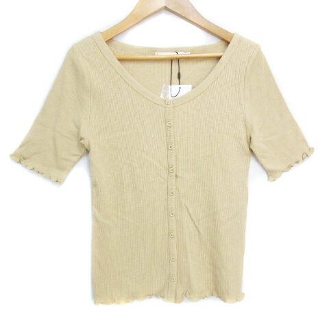 【中古】未使用品 マウジー moussy ニットカーディガン リブ 薄手 ミドル丈 五分袖 無地 F ベージュ /FF48 レディース 【ベクトル 古着..