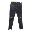 【中古】ジーナシス JEANASIS デニムパンツ ジーンズ スキニーパンツ ロング丈 ダメージ加工 カットオフ ストレッチ素材 M インディゴブルー 紺 ネイビー /FF24 レディース 【ベクトル 古着】 230906