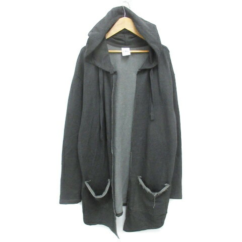 【中古】ザラ ZARA ニットカーディガン ロング丈 フード付き 前開き M チャコールグレー /FF13 レディース 【ベクトル 古着】 230824
