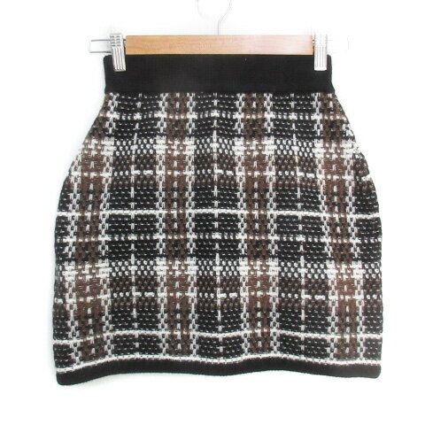 【中古】ダーリッチ Darich ニットスカート タイトスカート ミニ丈 チェック柄 マルチカラー F 白 黒 ホワイト ブラック /FF48 レディース 【ベクトル 古着】 230828