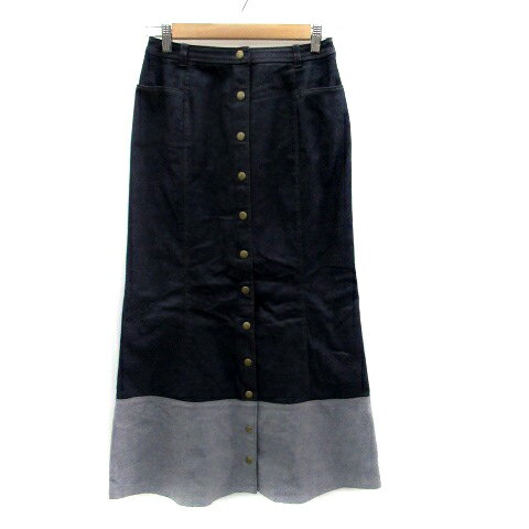 【中古】クレ CLE デニムスカート フレアスカート ボタンダウンスカート ロング丈 マキシ丈 切替 紺 ネイビー グレー /HO34 レディース 【ベクトル 古着】 230828
