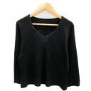【中古】ピエールカルダン Pierre Cardin ニット カットソー 七分袖 Vネック 無地 ビーズ装飾 M 黒 ブラック /SY25 レディース 【ベクトル 古着】 230905(4)