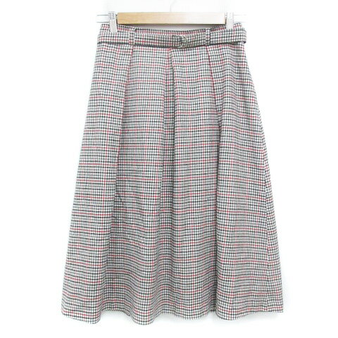 【中古】スープ SOUP フレアスカート ロング丈 リングベルト付き チェック柄 マルチカラー ウール混 9 白 黒 ホワイト ブラック /FF48 レディース 【ベクトル 古着】 230831