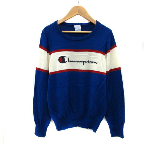 【中古】チャンピオン CHAMPION ニット カットソー 長袖 ラウンドネック ロゴ ウール M マルチカラー ..