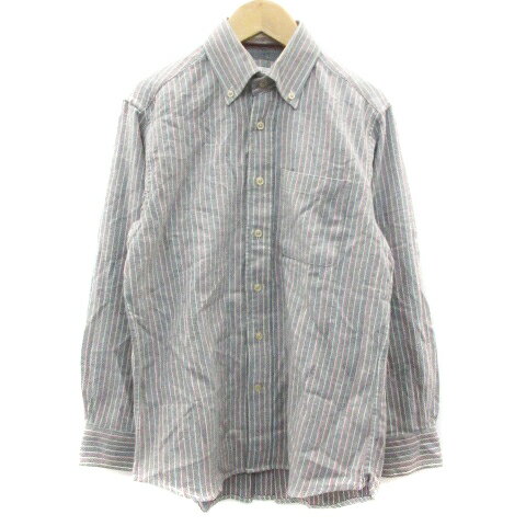 【中古】シンプルライフ SIMPLE LIFE カジュアルシャツ 長袖 ボタンダウン ストライプ柄 ウール混 S グレー /YM10 メンズ 【ベクトル 古着】 230912