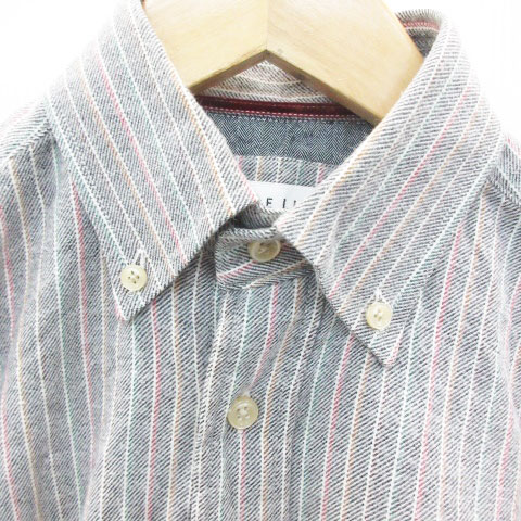 【中古】シンプルライフ SIMPLE LIFE カジュアルシャツ 長袖 ボタンダウン ストライプ柄 ウール混 S グレー /YM10 メンズ 【ベクトル 古着】 230912