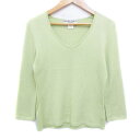 【中古】ナチュラルビューティーベーシック NATURAL BEAUTY BASIC ニット カットソー 七分袖 Vネック 無地 M 黄緑 ライトグリーン /FF42 レディース 【ベクトル 古着】 230919