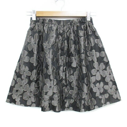 【中古】ジルバイジルスチュアート JILL by JILLSTUART フレアスカート ひざ丈 花柄 S 黒 グレー ブラック /FF46 レディース 【ベクトル 古着】 230911