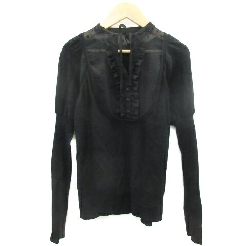 【中古】アーモンドオイル Almond oil ニット カットソー 長袖 スリットネック シースルー レース リボ..