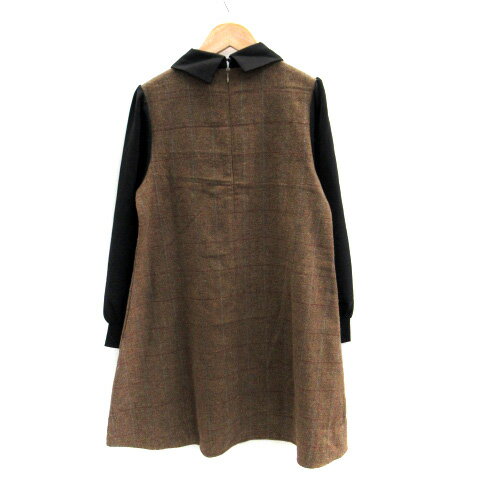 【中古】チャオパニック CIAOPANIC ワンピース ミニ丈 長袖 チェック柄 ヘリンボーン柄 切替 F マルチカラー ブラウン 茶 /SM39 ■MO レディース 【ベクトル 古着】 230914