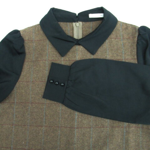 【中古】チャオパニック CIAOPANIC ワンピース ミニ丈 長袖 チェック柄 ヘリンボーン柄 切替 F マルチカラー ブラウン 茶 /SM39 ■MO レディース 【ベクトル 古着】 230914