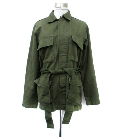 【中古】アングリッド UNGRID ミリタリージャケット ワークジャケット ミドル丈 リボンベルト付き F カーキ /HO13 レディース 【ベクトル 古着】 230922