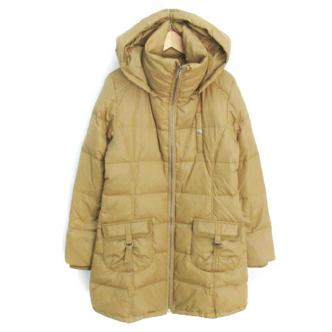 【中古】イーストボーイ EAST BOY ダウンコート フード付き ロング丈 スタンドカラー ジップアップ 11 ベージュ /FF1 レディース 【ベクトル 古着】 230925