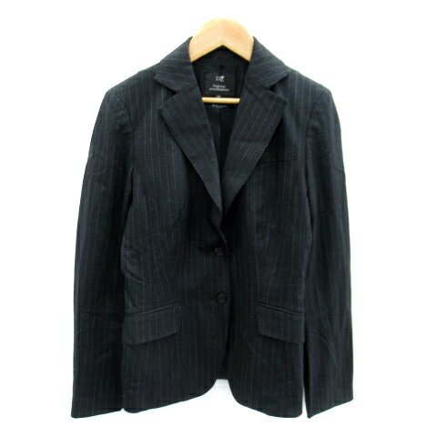 【中古】23区 オンワード樫山 テーラードジャケット ミドル丈 シングルボタン 総裏地 ストライプ柄 ウール 38 チャコールグレー /SY39 レディース 【ベクトル 古着】 230926
