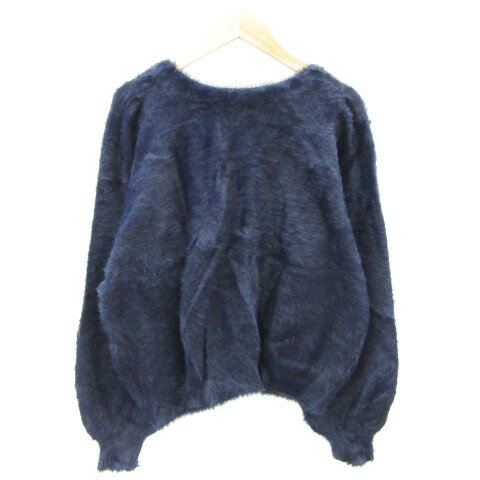 【中古】ロペピクニック ROPE Picnic シャギーニット カーディガン ミドル丈 Vネック 38 ネイビー 紺 /YM40 レディース 【ベクトル 古着】 240124