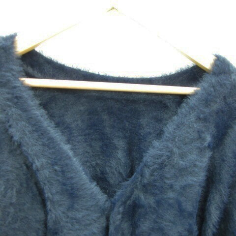 【中古】ロペピクニック ROPE Picnic シャギーニット カーディガン ミドル丈 Vネック 38 ネイビー 紺 /YM40 レディース 【ベクトル 古着】 240124