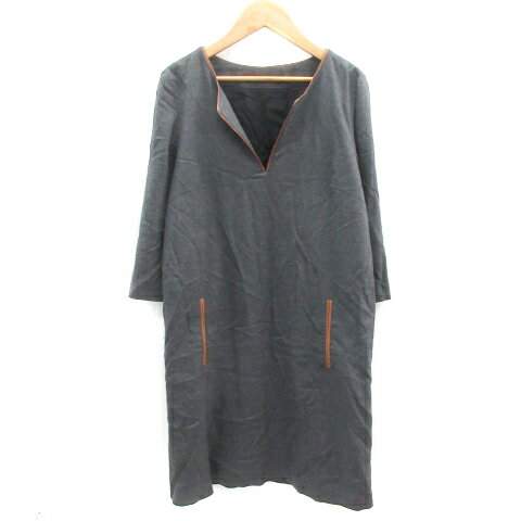 【中古】コントワーデコトニエ COMPTOIR DES COTONNIERS ワンピース ひざ丈 七分袖 スリットネック ウール 36 ダークグレー /YM27 レディース 【ベクトル 古着】 230926 【中古】コントワーデコトニエ COMPTOIR DES COTONNIERS ワンピース ひざ丈 七分袖 スリットネック ウール 36 ダークグレー /YM27 レディース 【ベクトル 古着】 230926