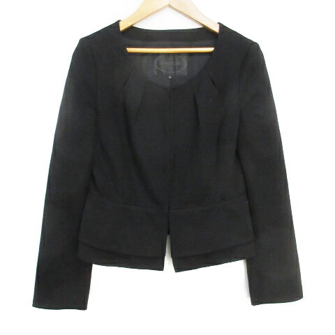 【中古】アンタイトル UNTITLED ノーカラージャケット ミドル丈 ウール 総裏地 1 黒 ブラック /FF42 レディース 【ベクトル 古着】 230927