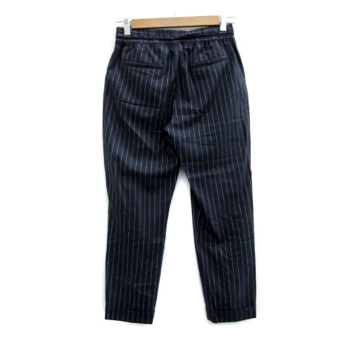 【中古】メゾンドリーファー MAISON DE REEFUR テーパードパンツ イージーパンツ アンクル丈 ロールアップ ストライプ柄 リボン ウール 38 ネイビー 紺 /MS8 レディース 【ベクトル 古着】 230928
